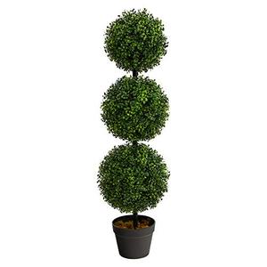 Nearly Natural 3ft. Artificial Triple Ball Boxwood Topiary Tree (Indoor/Outdoor) T2021, Green