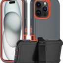 Case for iPhone 16 Pro Max(2024), 3-Layer Super Full Heavy Duty Rugged Case Belt Clip Holster Kickstand Protective Case Cover for iPhone 16 (Black Orange with Clip, iPhone 16 Pro Max)
