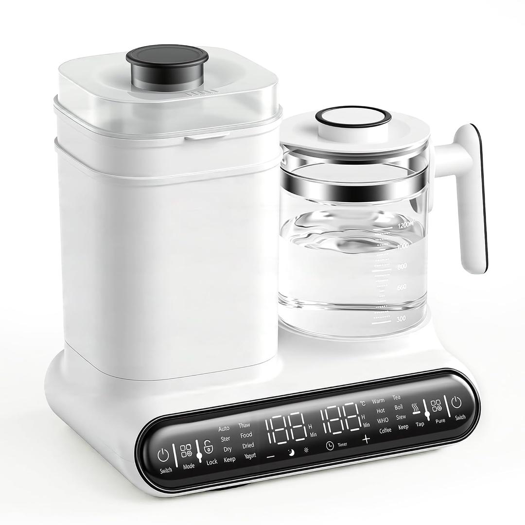 Baby Bottle Warmer, Steamer & Dryer, 16-in-1 Fast Milk Warmer with Timer for Breastmilk & Formula, 1.2L Electric Kettle with Accurate Temp Control, Thaw, Steri-lizing, Keep Warm, Heat Food