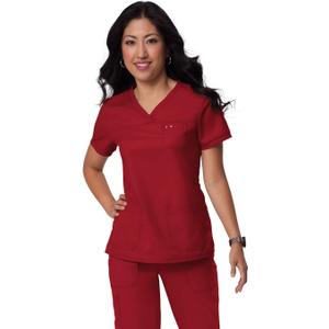 Koi Women's Nicole Super Comfy Pullover Style Scrub Top with Rib Trim, Ruby, Small (Red, S)