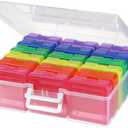 novelinks Stackable Plastic Clear Storage Box Containers with Latching Lid - Art Craft Supply Organizer Storage Containers for Pencil Box, Crayon, Jewelry (18 Pack Colorful Small)