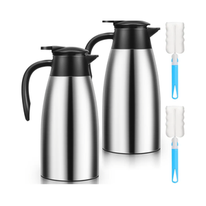 2 PCS 68 OZ Thermal Coffee Carafe, Insulated Stainless Steel Coffee Carafe Double Walled Vacuum Thermal Pot Flask with Brushes Thermos for Keeping Hot Coffee Tea Home and Office (Silver)
