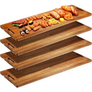 Skylety 4 Pieces 35.4" Acacia Wooden Cheese Serving Board with Handles Large Charcuterie Board Wooden Cutting Board for Appetizers Food, Cheese Board for Bread Meat Display Kitchen Decoration Skylety 4 Pieces 35.4" Acacia Wooden Cheese Serving Board with Handles Large Charcuterie Board Wooden Cutting Board for Appetizers Food, Cheese Board for Bread Meat Display Kitchen Decoration