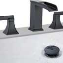 Black Waterfall Bathroom Faucet 3 Hole, Sanliv 8 or 4 Inch Widespread Bathroom Sink Faucets, Modern Vanity Faucet 3 Holes with Pop Up Drain and Supply Lines, Matte Black