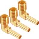 3PCS Brass 1/4"NPT Male to 1/4" Barb 90 Degrees Elbow Thread Pipe Hose Barb Fittings for Water/Oil/Gas