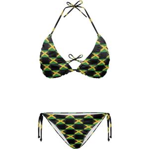 Yewattles Women Two Piece Bikini Set Printed Sexy Swimwear Halter String Triangle Swimsuits Soft Bathing Suits (Jamaica Flags, XL)