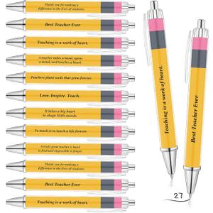 54 Pcs Teachers Pens Bulk Best Teacher Ever Appreciation Gifts Inspirational Yellow Retractable Ballpoint Pens for School Coworker Staff Office Supplies Thank You Gifts Best Teaching