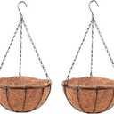 LaLaGreen Hanging Baskets for Plant Outdoor (20 Inch, 2 Pack) Extra Large Black Metal Wire Hanging Planter with Coco Liner Round Flower Pot Holder Hanger Deck Porch Modern Garden Balcony Country Decor