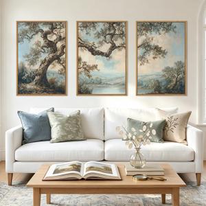 BINCUE Large Nature Wall Art Vintage Tree Artwork Set of 3 Forest Painting, 36"L x 24"W