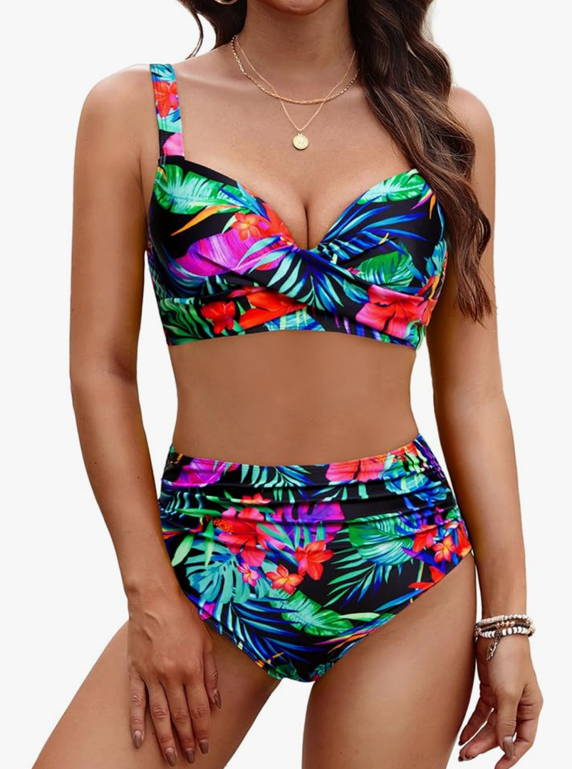 Aqua Eve Women Underwire Bikini Set - High Waisted Two Piece Swimsuit Tummy Control Bathing Suit 2025 Push Up Swimwear, L