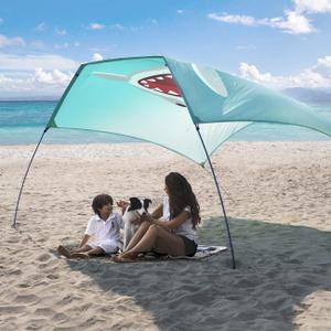 Beach Wind-Powered Shade Canopy, Portable Sun Shelter Tent, UPF 50+ UV Protection, Lightweight, Easy Set Up, 78 Sq. Ft. of Shade for up to 3 People.Blue Tint Shark