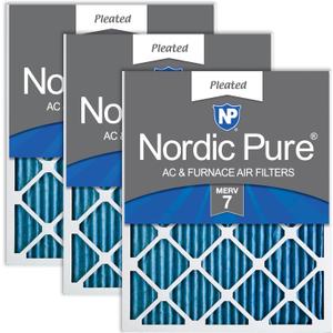 Nordic Pure 16x25x1 Pleated MERV 7 Air Filters 3 Pack | Actual Size: 15 1/2 x 24 1/2 x 3/4 Made in USA, Standard HVAC Filtration, Larger Airborne Particles, Lint, Dust & Pollen