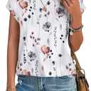 XIEERDUO Womens Tops Short Sleeve Shirts Blouses for Women Dressy Casual Cap Sleeve Tops with Curved Hem (Large, N-white Flower)