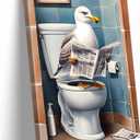 BUBCWY Sea Gull Bathroom Wall Art,Sea Gull Canvas Wall Art,Funny Bathroom Animal Pictures Bathroom Bedroom Living Room Office Decor(12"x16"Framed)