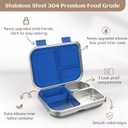BABHAMNESS Stainless Steel Bento Box Kids, 3 Compartments Leak Proof Metal Bento Lunch Box, 304 Stainless Steel Bento Lunch Containers for School and Office,Dishwasher Safe, BPA-Free-Blue