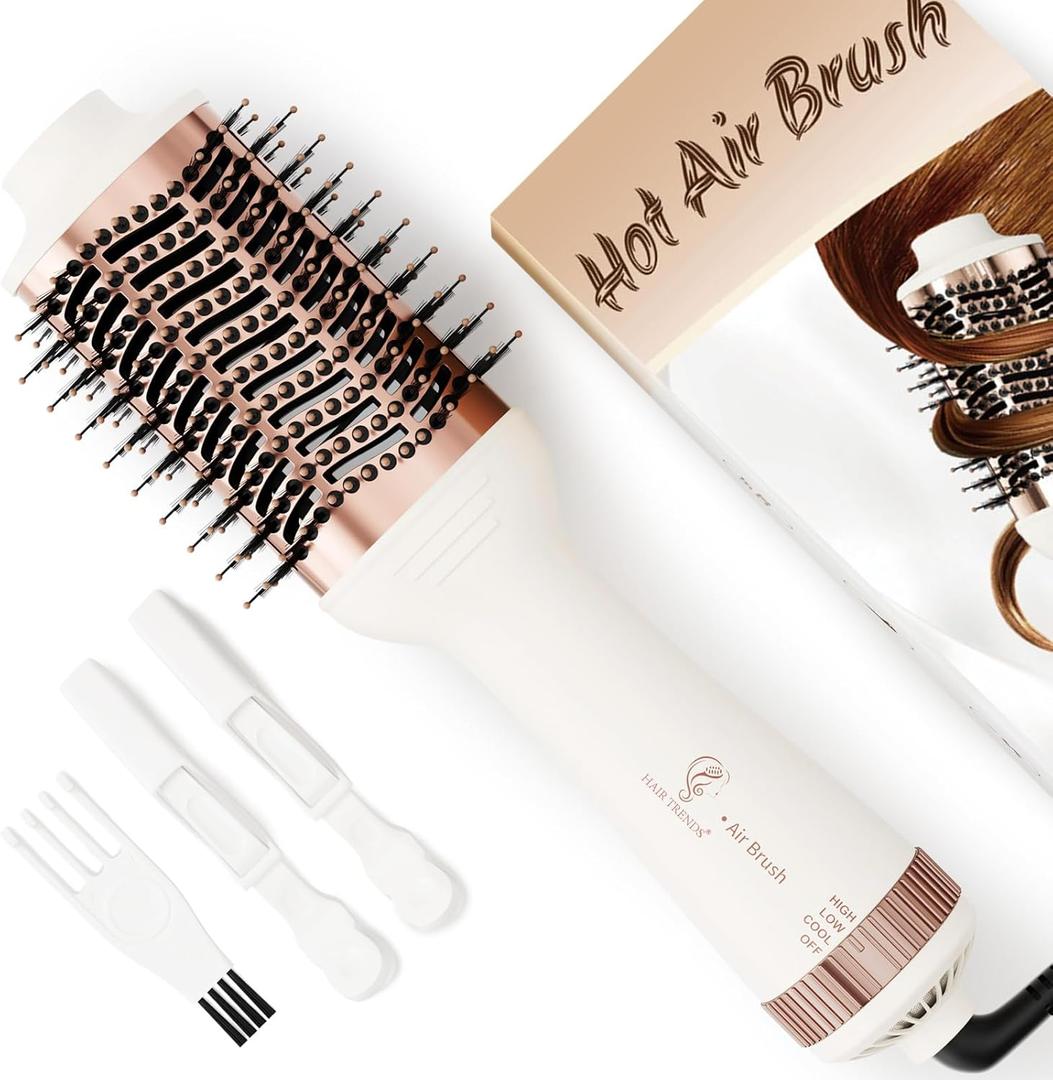 1200W Big Size Professional Hair Dryer Brush Blow Dryer Brush in One, 110v-220v Hot Air Straightener Brush for Smooth Frizz-Free Blowout, Fast Dry & Style (White & Rose Gold)