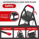 4 Step Ladder, Foldable Step Stool with Wide Anti-Slip Pedal & Thick Rubber Feet, Cushioned Handle, Safe-Lock Design, Folding Portable Ladder for Multi-Purpose, 800lb, Black Red
