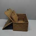 Woanger Set of 4 Wicker Storage Baskets OrganizerHandwoven Storage Bins with Lid for Organizing, Home Utility Box for Home Office Supplies Multipurpose Container(Coffee)