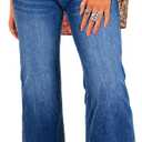 Astylish Womens High Waisted Jeans Stretchy Flared Straight Leg Loose Trendy Raw Hem Denim Pants (Blue), Size 10