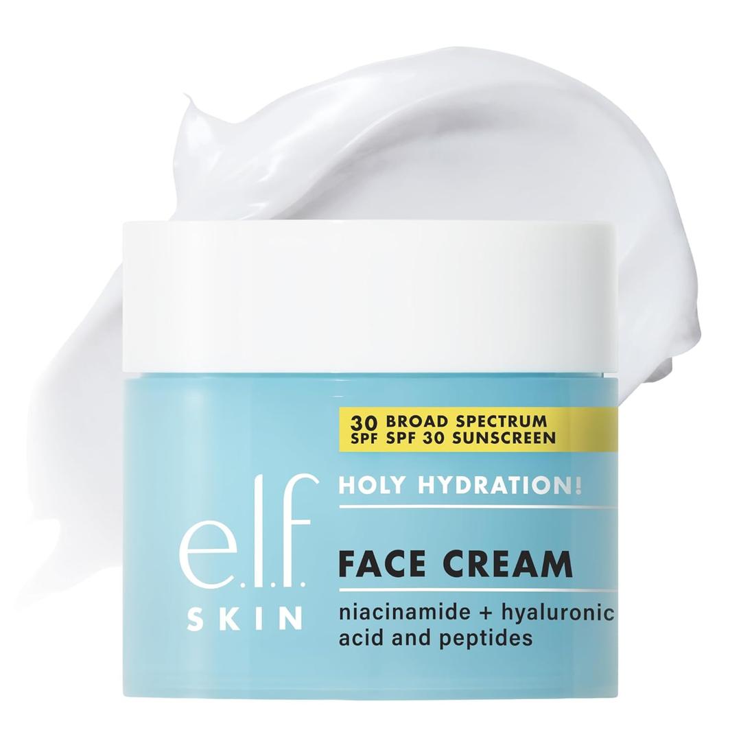 E.l.f. SKIN Holy Hydration! Face Cream Broad Spectrum SPF 30 Sunscreen, Moisturizes & Softens Skin, QuickAbsorbing & UltraHydrating, 1.7 Oz (50g)