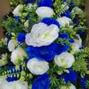 Artificial Cemetery Flowers Saddle for Headstone, Memorial Grave Flowers for Cemetery Outdoor Gravesite Tombstone Headstone Decorations (Blue&White)