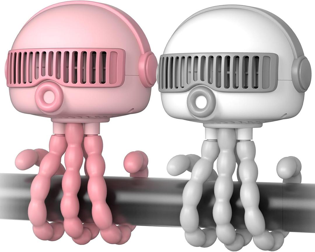Portable Baby Stroller Fans, 4000mAh Battery, 3-Speed Cooling Fan with Safety Net, Low Noise, Compact & Multifunctional for Stroller/Crib/Car/Desktop/Camping - Baby Stroller Cooling Fans (White+Pink)