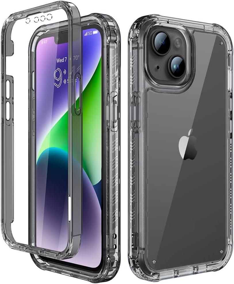 Lifedance iPhone 14/13 Case, Full-Body Rugged Protective Case with Built-in Screen Protector, 10 FT Military Grade Drop Protection, Heavy Duty Shockproof, Clear Black