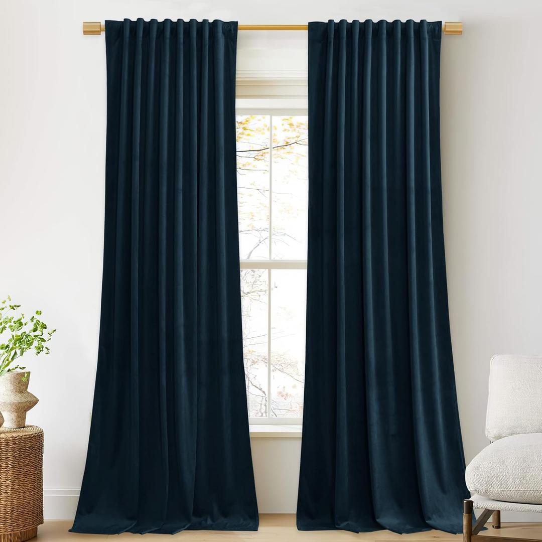 StangH Navy Blue Curtains 92 inches Long Super Soft Velvet Room Darkening Thermal Insulated Window Drapes Back Tab Luxury Decor for Dining Living Room, W52 x L92, 2 Panels