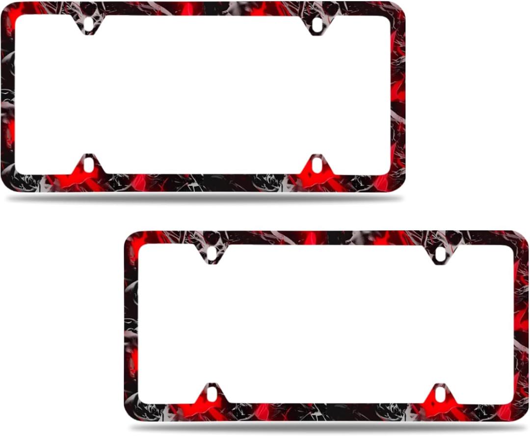 Set of 2 Blood Splattered Black License Plate Frame - Metal Black Car Frames with 4 Holes and Screws - Standart Cars USA Frame for Front or Rear - Black Plate Frame 6x12.25 inches