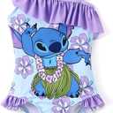 Disney Stitch Frozen Marvel Minnie Mouse Girls Swimsuits Ruffle One Piece Bathing Suits UPF 50 Swimwear Quick Dry (8-9 Years)