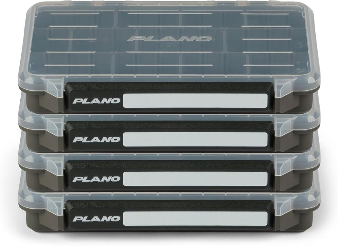 Plano StowAway 3600 Stow Tackle Box with Corrosion-Preventive Rustricor, 4-Pack, Single Latch Design, Transparent DuraView Lid, Stackable Storage for Fishing Bait, Lures and Gear