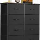 8-Drawer Dresser for Bedroom, Anti-Tip Tall Storage Organizer Chest of Drawers with Wooden Top and Metal Frame Fabric Bins for Closet, Living Room, Hallway, Entryway, Black, 11.8"D x 31.4"W x 36.3"H