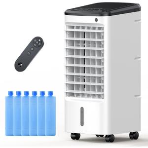 Windowless Portable Air Conditioners with Remote, Ventless Ac Unit Ductless Air Cooler, Hoseless Quiet Evaporative Oscillating Swamp Cooler, 6 Ice Box for Bedroom Indoor Outdoor Office Room , Pearl 