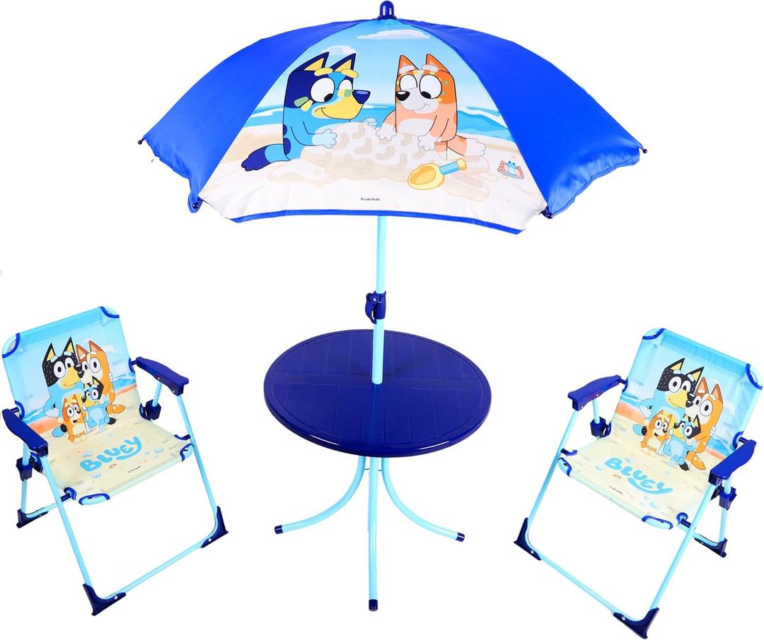 Toyland® Bluey & Bingo Table & Chairs Patio Set - 1 Table, 2 Chairs & 1 Parasol - Children's Indoor & Outdoor Furniture - Perfect for Beach & Garden