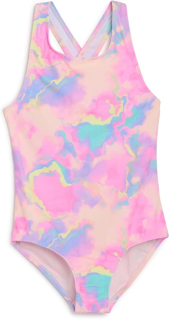 Lands' End Girls' UPF 50+ Stretch Crisscross Back One Piece Swimsuit (Small, Pink Multi)