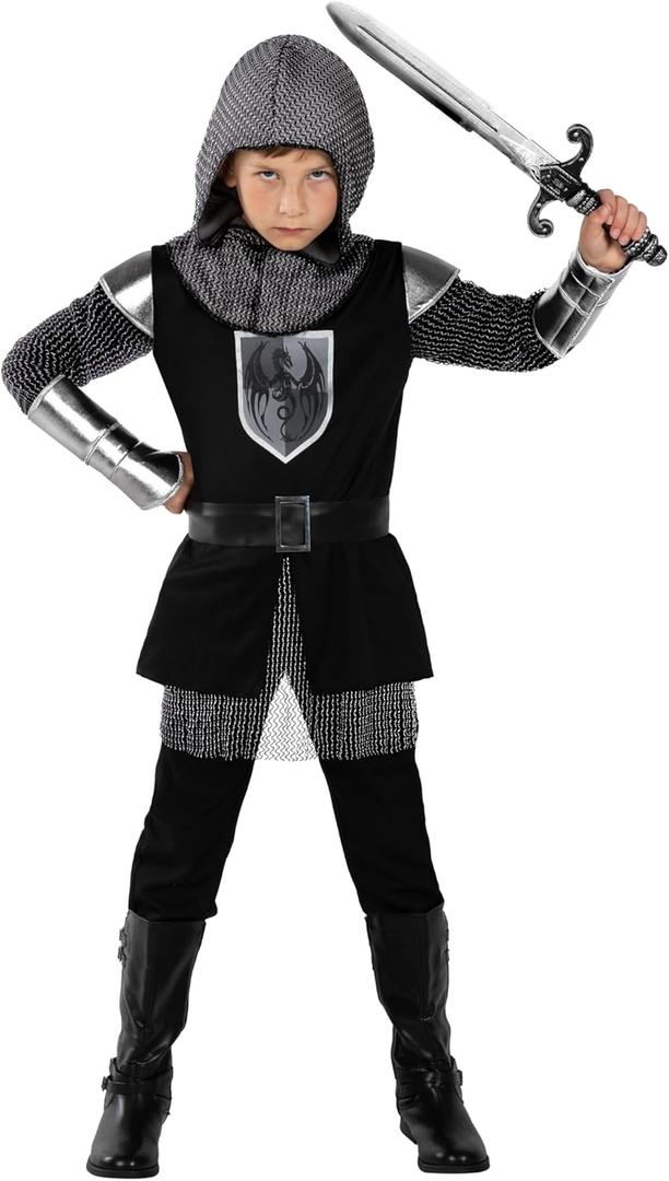 Morph Knight Costume For Boys - Black Medieval Knight Costume Kids - Warrior Halloween Costumes for Boys Renaissance (Medium)