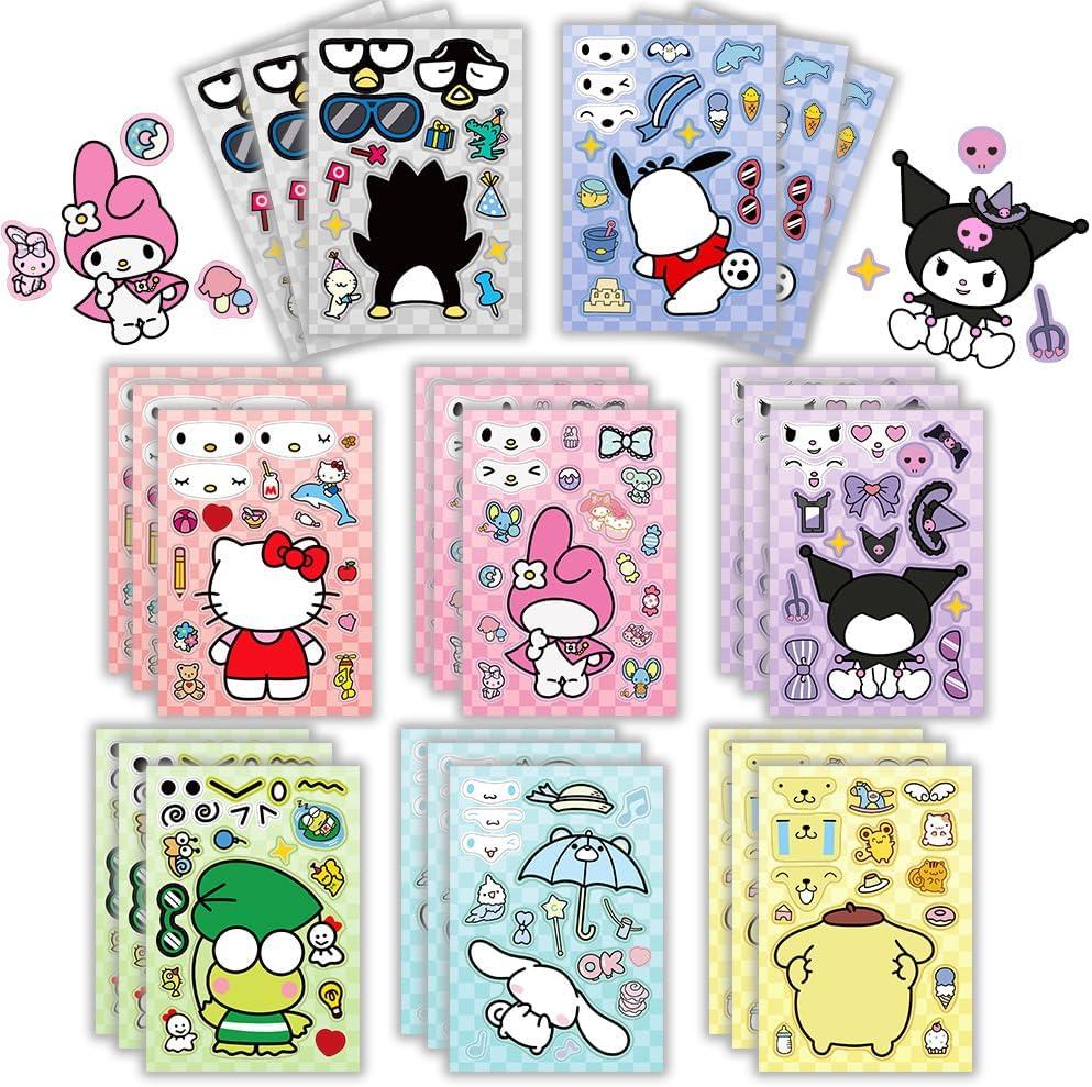 Cute Anime Stickers, 24 Sheets Make Your Own Cartoon Anime Stickers, Make a Face Sticker, Classic Anime Themed Decals, Art Craft Party Supplies