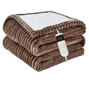 Heated Blanket Electric Throw, Soft Flannel Heating Blanket with 8 Hours Auto Off 10 Fast Heating Levels Machine Washable Sherpa Heated Blanket with Overheating Protection