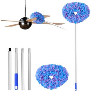 Ceiling Fan Cleaner Duster Reusable Microfiber Ceiling Fan Blade Cleaner Removable Duster with Extension Pole Adjusts 13 to 49.7 Inch for Cleaning Walls Furniture Door Window Top (Blue Pink)