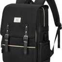 Ronyes Vintage Laptop Backpack for Women Men, 15.6 inch Bookbag Casual Daypack with USB Charging Port for College Work, All Black Backpacks