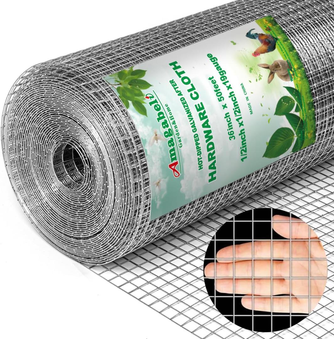 AMAGABELI GARDEN & HOME Hardware Cloth 1/2 inch 48inx50ft 19 Gauge Square Chicken Wire Galvanizing After Welding Fence Mesh Roll Raised Garden bed Plant Supports Poultry Netting Cage Snake Fence JW007