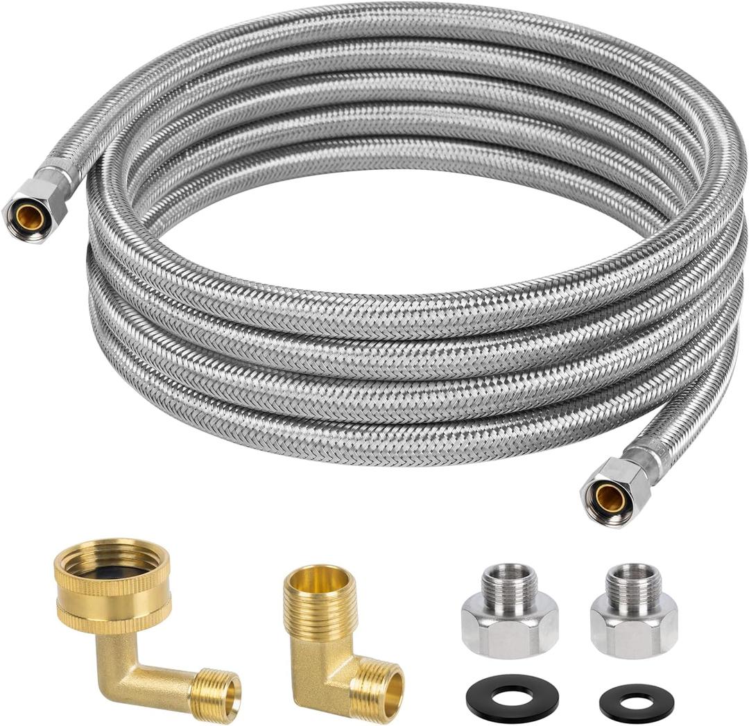 10 FT Dishwasher Installation Kit, Braided Stainless Steel Dishwasher Water Supply Line with 3/8" Compression Dishwasher Connectors, Burst-Resistant Inner Tube, Certified Safe