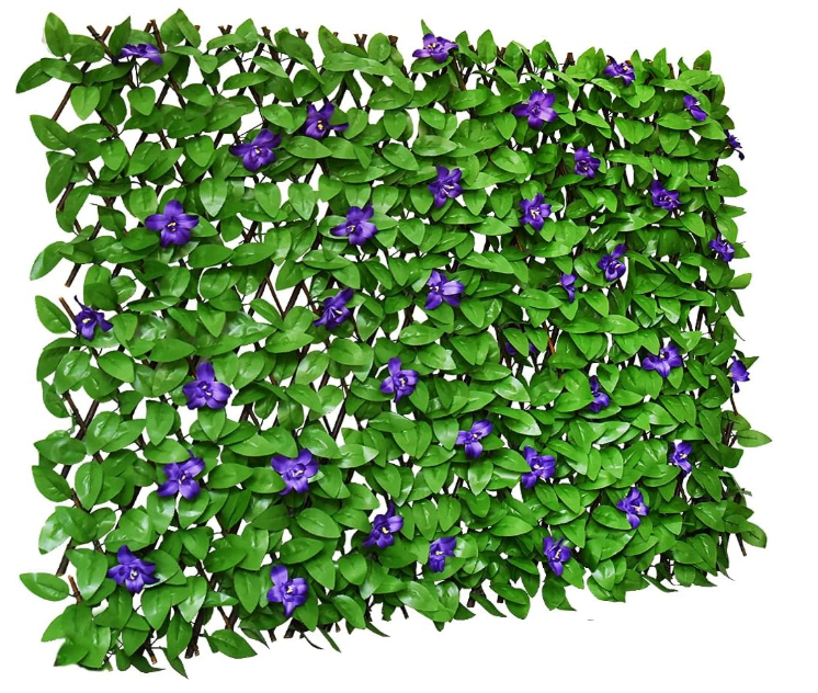 GLANT Expandable Fence Privacy Screen for Balcony Patio Outdoor,Decorative Faux Ivy Fencing Panel,Artificial Hedges (Single Sided Leaves) (4, Purple Flowers)