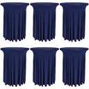Fivenl 6 Pack Round Cocktail Tablecloth 32"x 43" Spandex Cocktail Table Skirt, Washable Stretch Fitted Table Covers for High Top Bar,Wedding,Party,Events (Navy Blue)