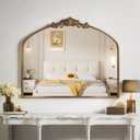 Gold Wall Mirror, Large Arched Vintage Baroque Ornate Mirrors, Traditional Decorative Antique Brass Mirror for Entryway Table, Living Room, Bedroom, Bathroom Vanity, Fireplace (30" x 36")