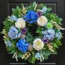26 Inch Spring Wreaths for Front Door Outside Large Artificial Summer Wreath with Blue Hydrangea, White Peony Flowers and Eucalyptus Leaves Indoor Outdoor Porch Farmhouse Home Wall Décor