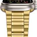 Anlinser Metal Bands Compatible with Apple Watch Band 49mm 46mm 45mm 44mm 42mm Women Men, Five-link Stainless Steel Strap for iWatch Ultra 3/2/1 SE Series 11 10 9 8 7 6-1 (Gold)
