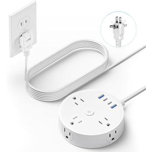 10FT 2 Prong Power Strip, Yozisital 2 Prong to 3 Prong Outlet Adapter, Flat Extension Cord, Surge Protector with Rotating Plug, 6 Outlets 4 USB(2 USB C), Wall Mount, Ideal for Non-Grounded Outlets