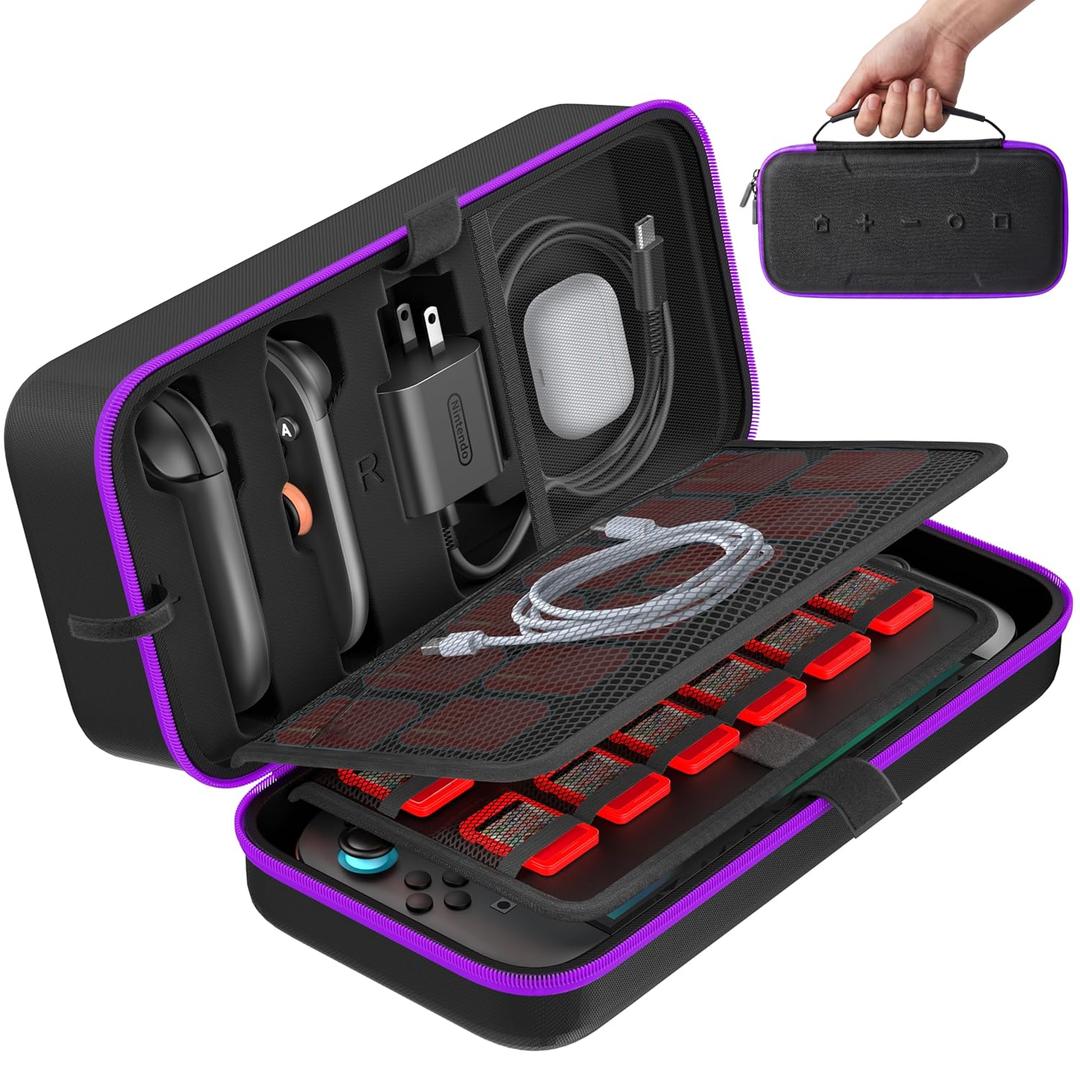OIVO Carrying Case Compatible with 2025 Nintendo Switch, Portable Switch 2 Travel Carry Case Fit for Joy-Con 2 & Adapter, Hard Shell Protective Pouch Bag with 24 Game Slots, Purple