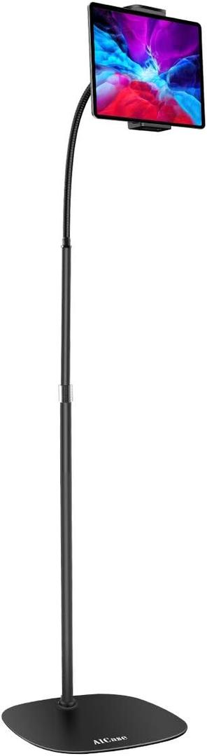 AICase Aluminium Adjustable Height Adjustable (91 cm - 137 cm) & 2.2 kg Stable Base with Gooseneck Compatible with iPad/Tablet from 4.6-13 Inches/Mobile Phone Holder Holder Floor Stand (Balck)